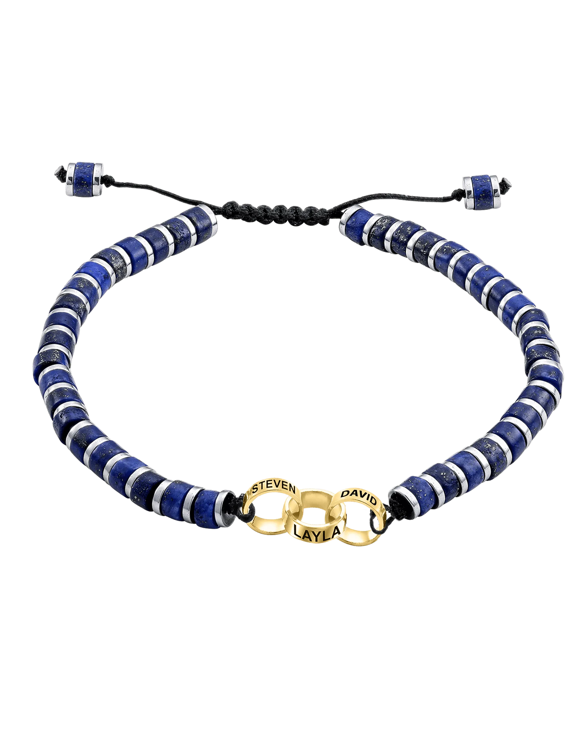 Men's Blue Lapis Disc Bead & Forever Links Bracelet - 14K Yellow Gold