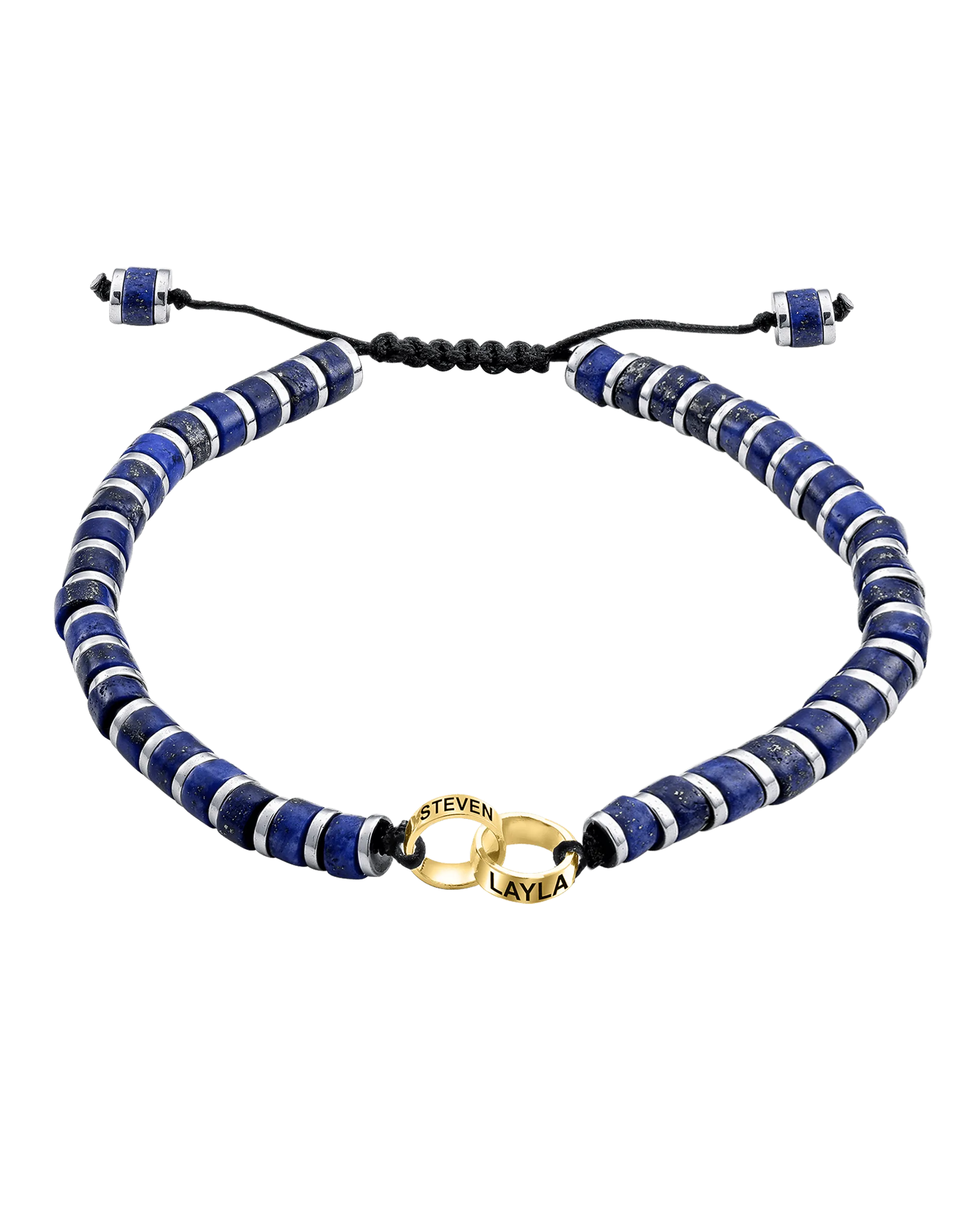 Men's Blue Lapis Disc Bead & Forever Links Bracelet - 14K Yellow Gold