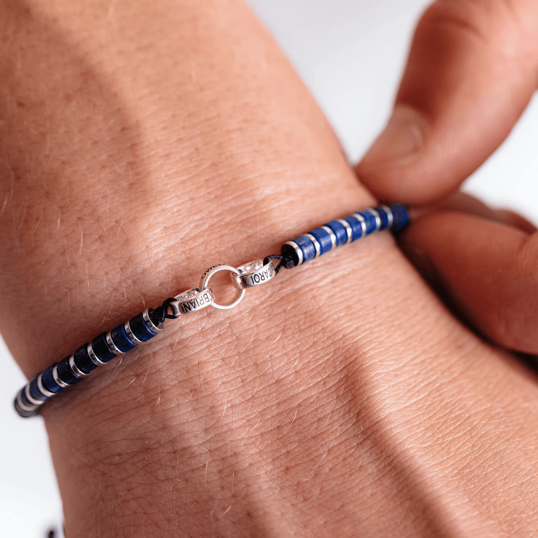 Men's Blue Lapis Disc Bead & Forever Links Bracelet - 14K Yellow Gold