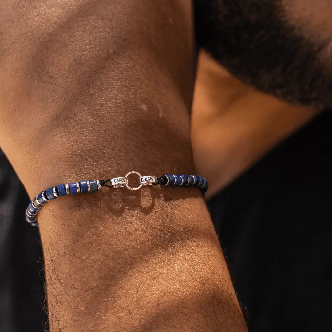 Men's Blue Lapis Disc Bead & Forever Links Bracelet - 14K Yellow Gold