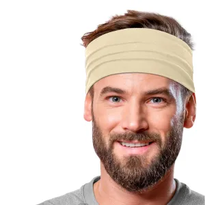 Men's Headbands Cotton Jersey 5" Wide Sports Fitness Yoga Made in the USA Cream