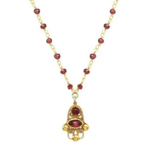 Michal Golan Gold and Garnet Hamsa Necklace