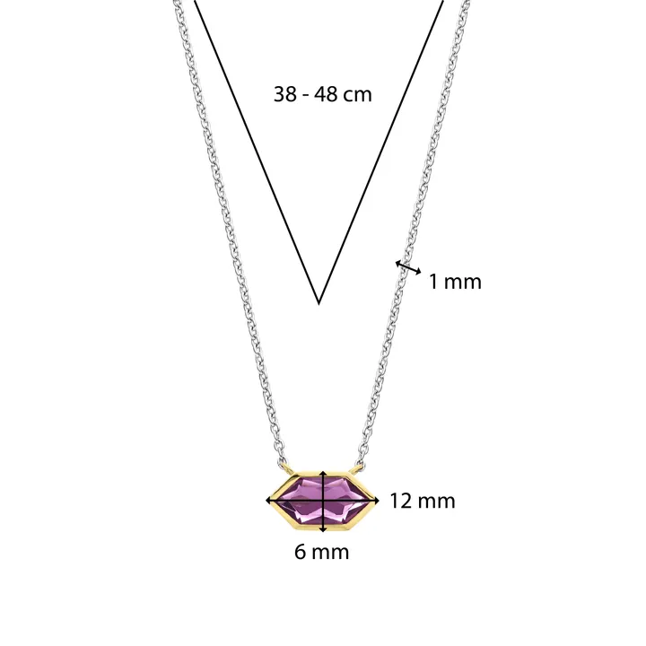 Milano Geometric Purple Stone Pendant - Gold/Silver - 34041PU/42
