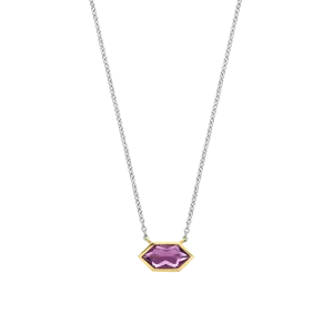 Milano Geometric Purple Stone Pendant - Gold/Silver - 34041PU/42