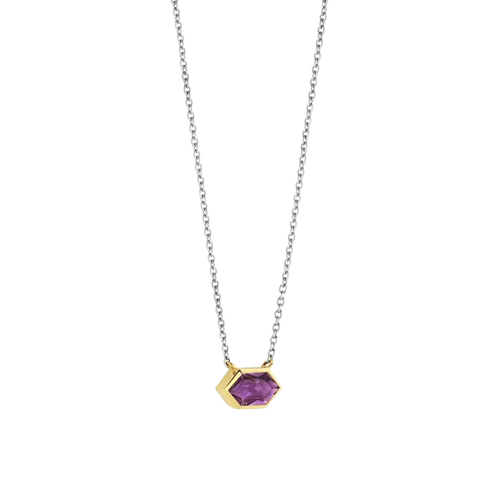 Milano Geometric Purple Stone Pendant - Gold/Silver - 34041PU/42