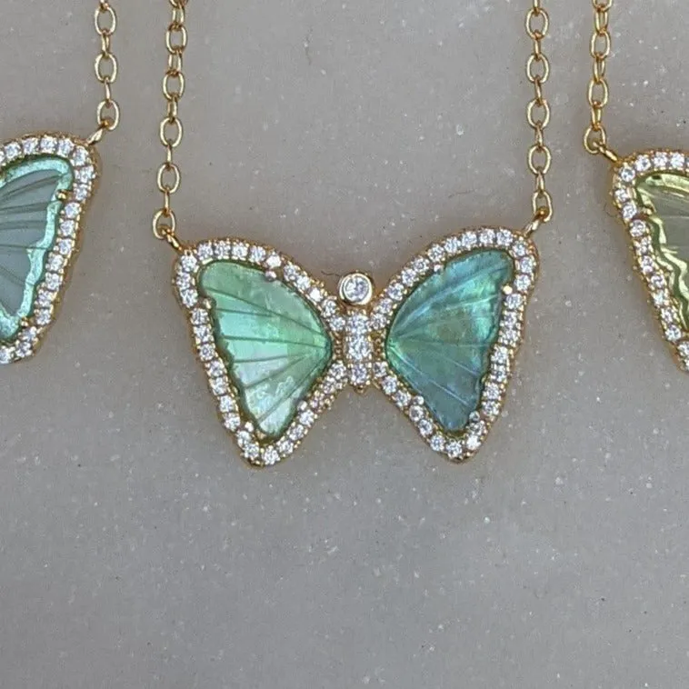 Mini Butterfly Necklace in Aqua Green