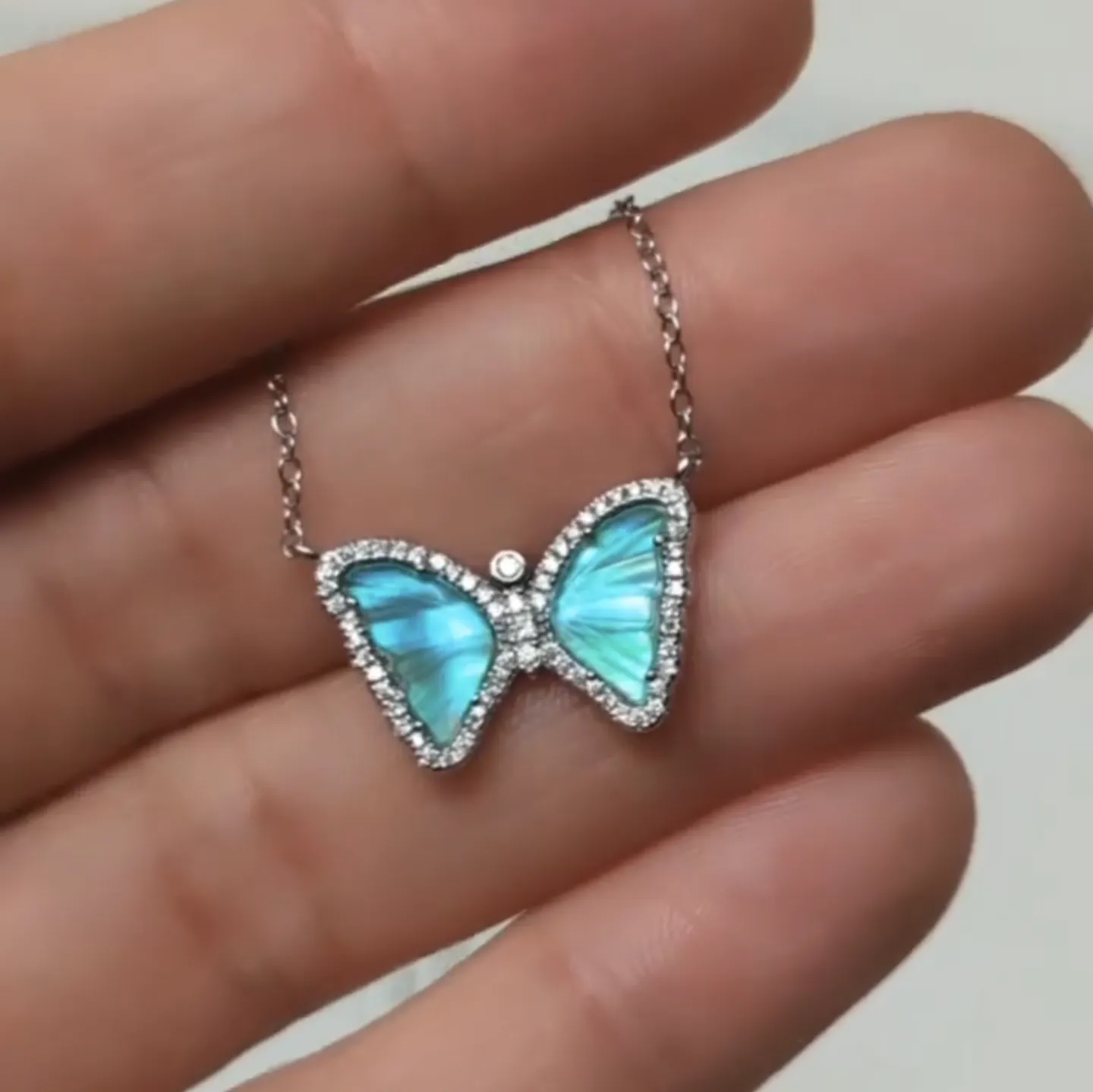 Mini Butterfly Necklace in Aqua Green
