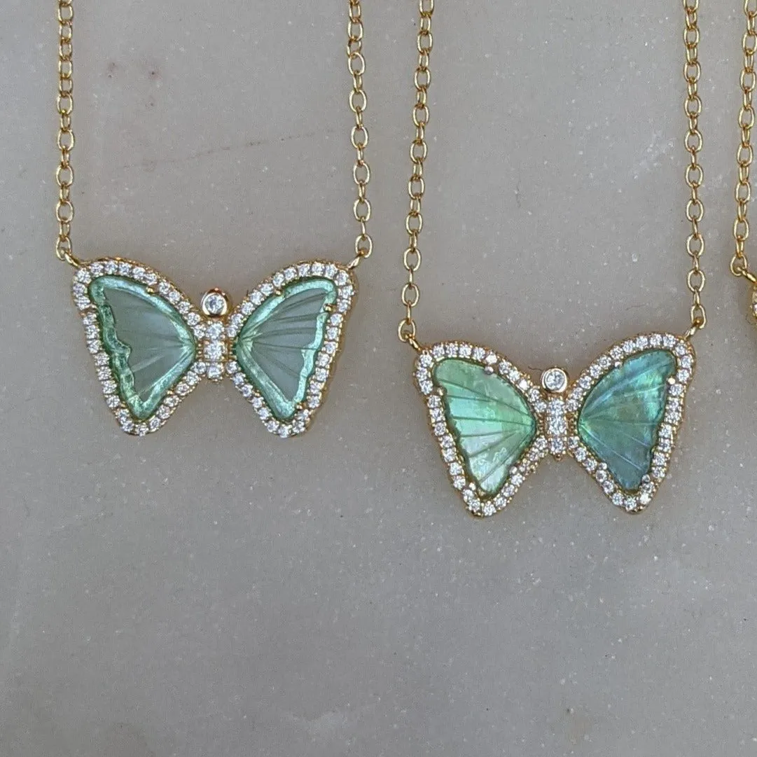Mini Butterfly Necklace in Aqua Green