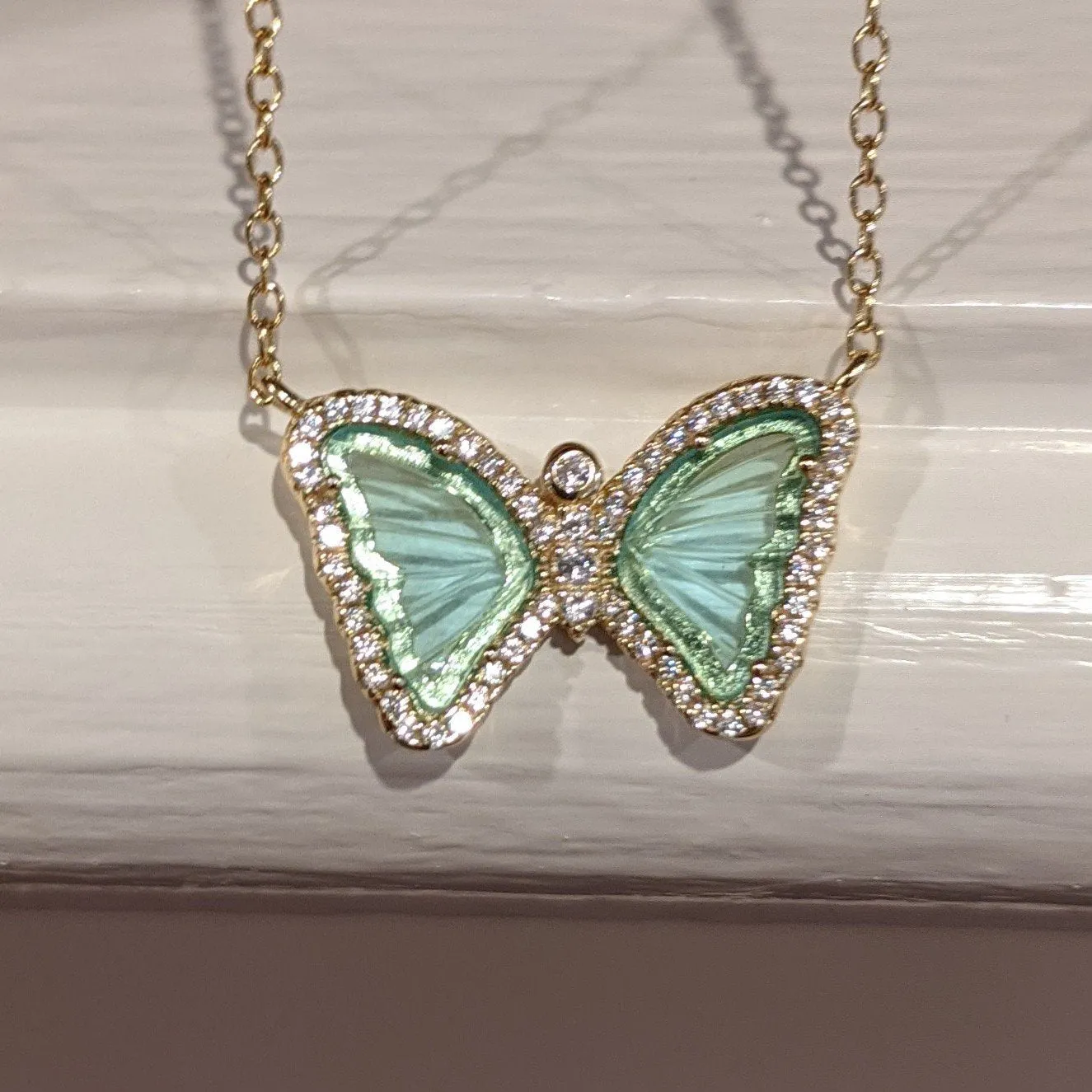Mini Butterfly Necklace in Aqua Green