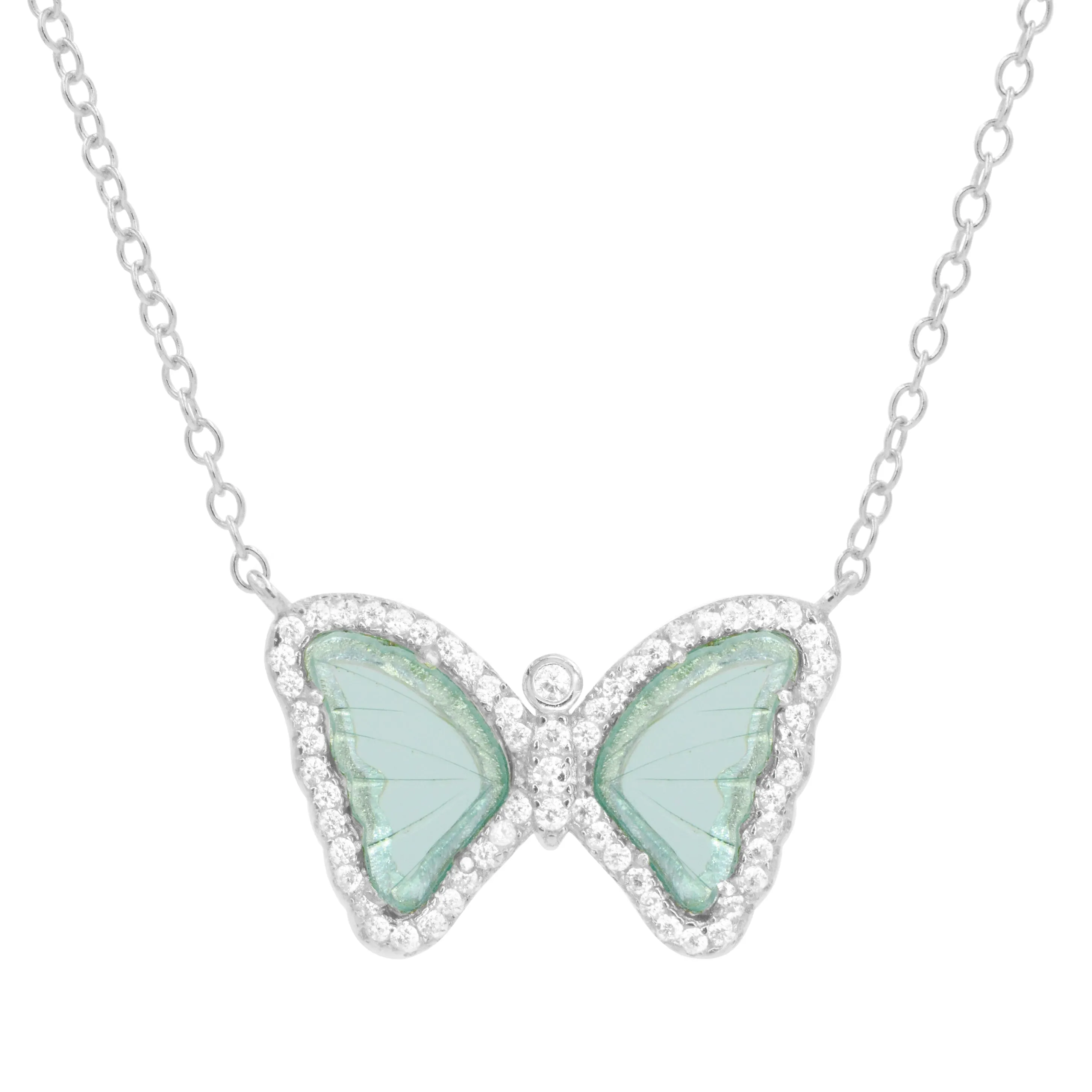 Mini Butterfly Necklace in Aqua Green