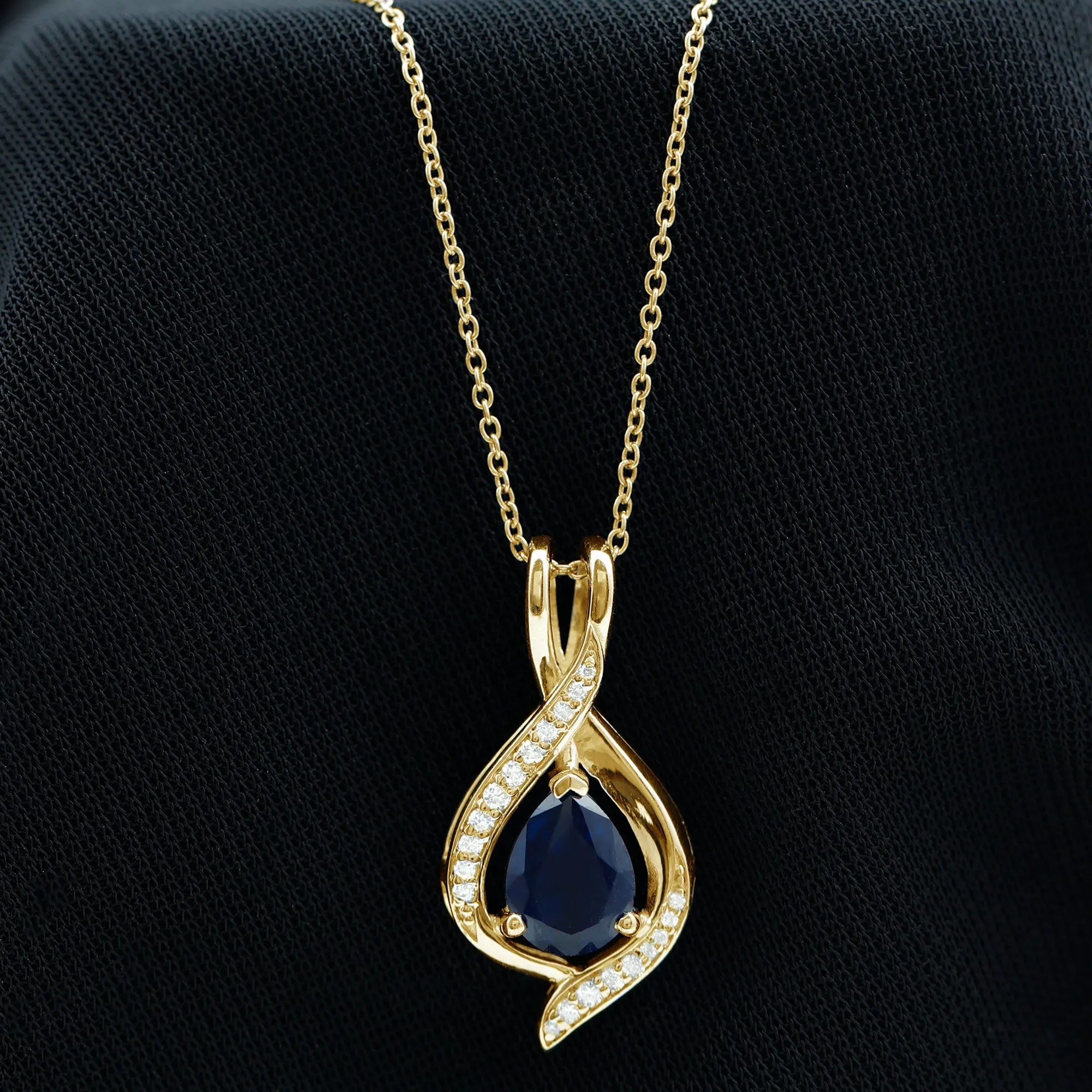 Minimal Created Blue Sapphire Teardrop Pendant with Moissanite