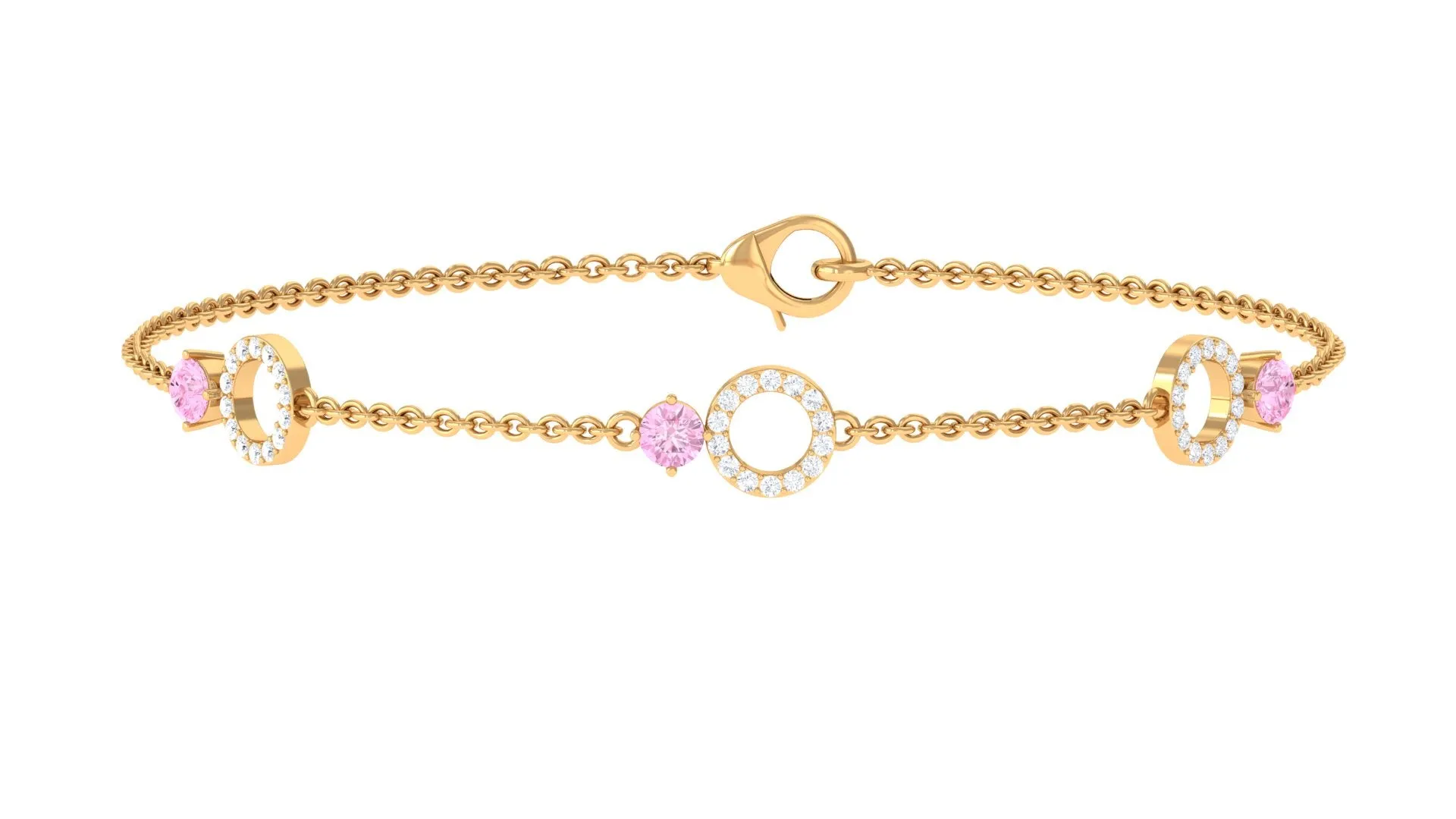 Minimal Pink Sapphire and Diamond Station Chain Bracelet