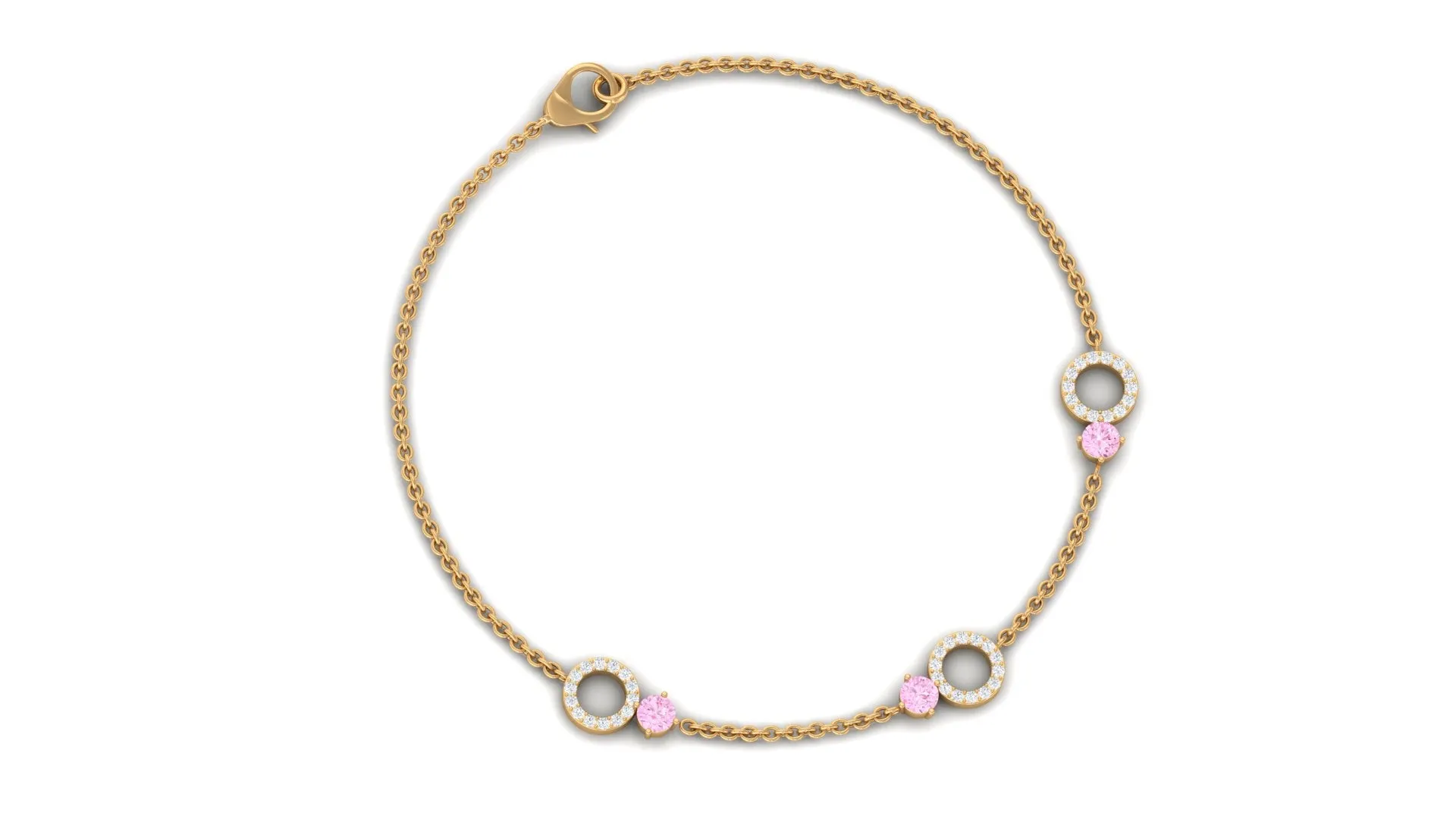 Minimal Pink Sapphire and Diamond Station Chain Bracelet
