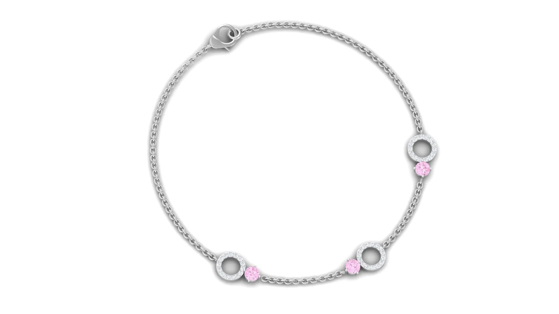Minimal Pink Sapphire and Diamond Station Chain Bracelet