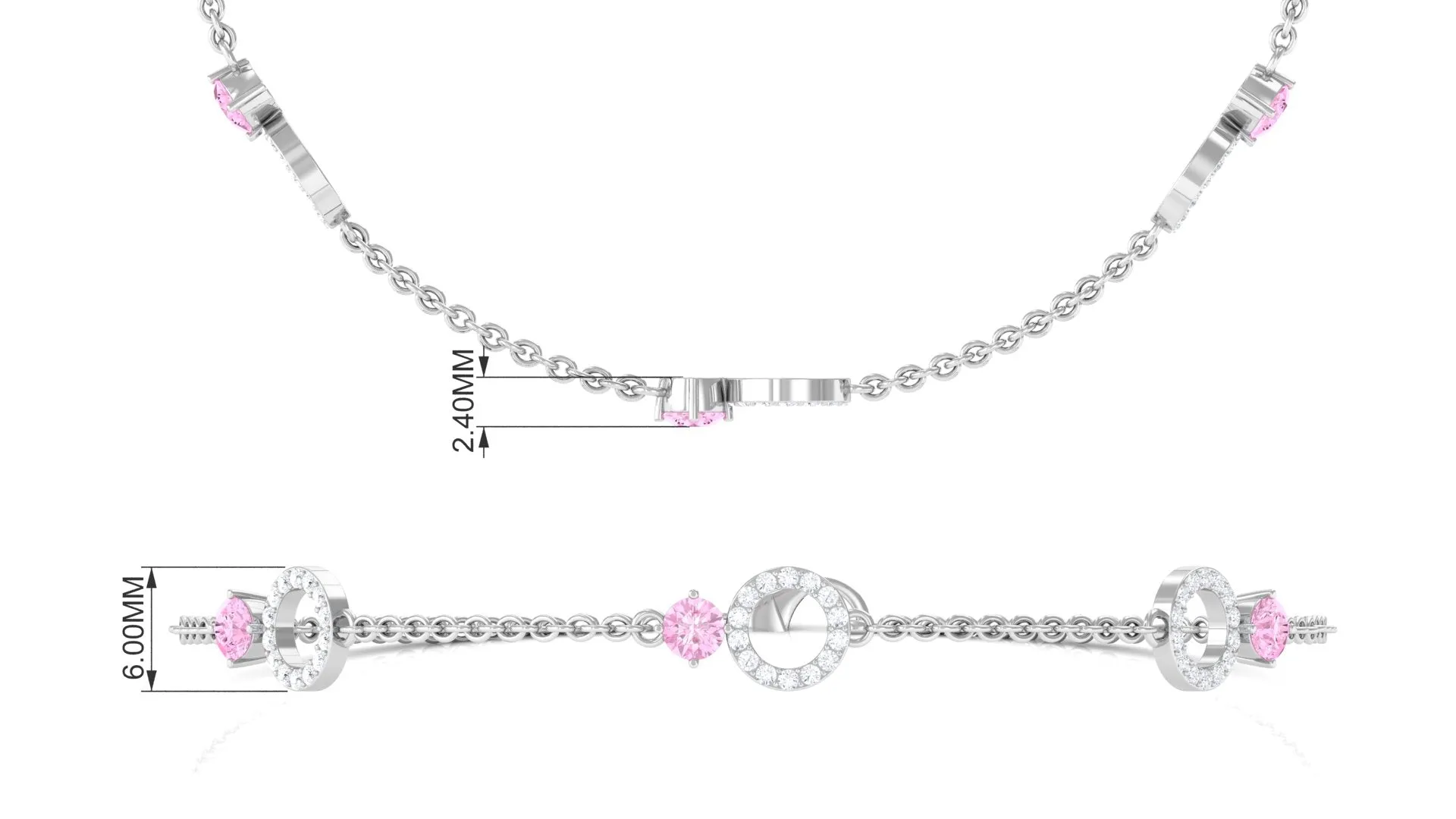 Minimal Pink Sapphire and Diamond Station Chain Bracelet