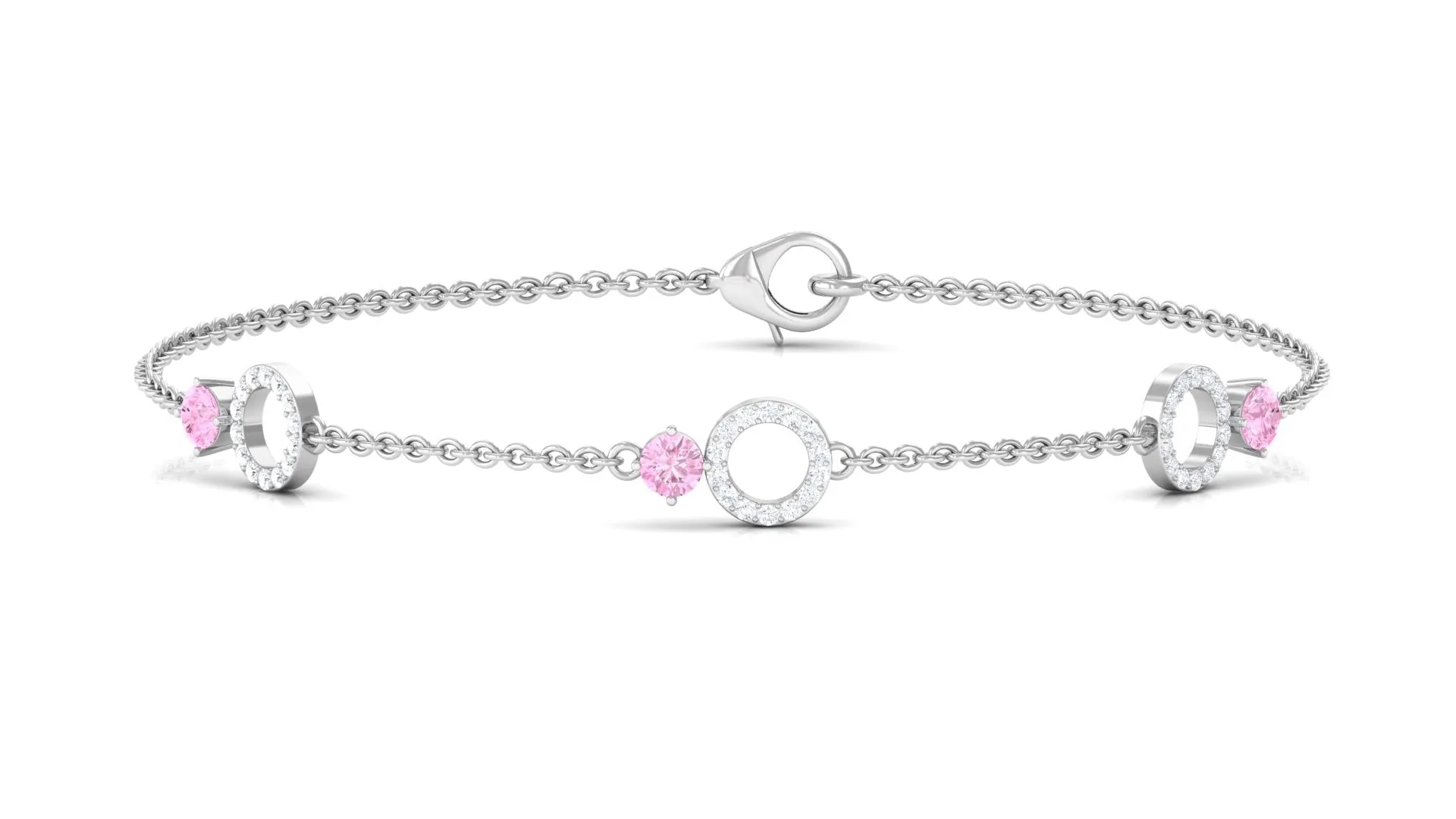 Minimal Pink Sapphire and Diamond Station Chain Bracelet