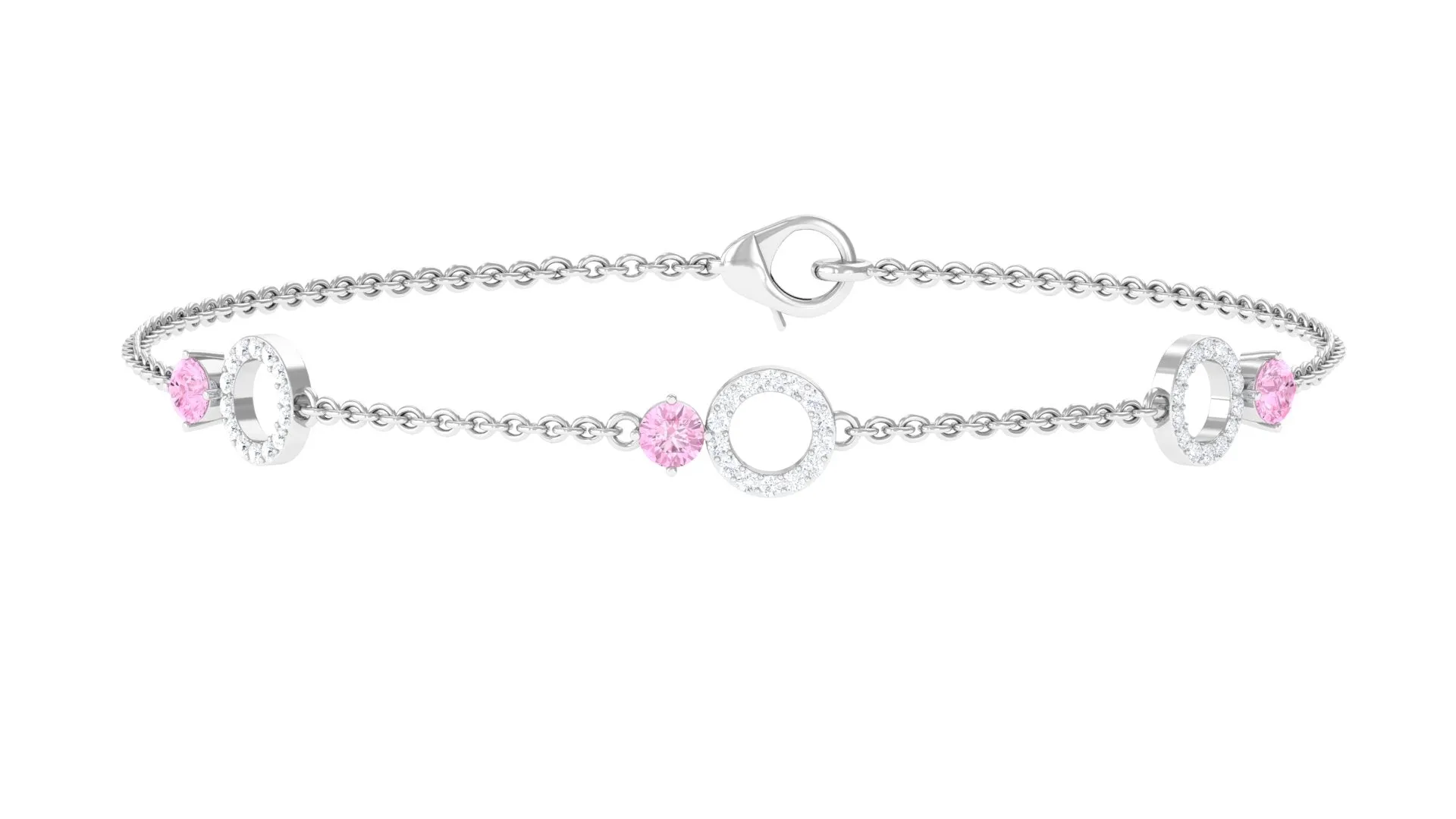 Minimal Pink Sapphire and Diamond Station Chain Bracelet