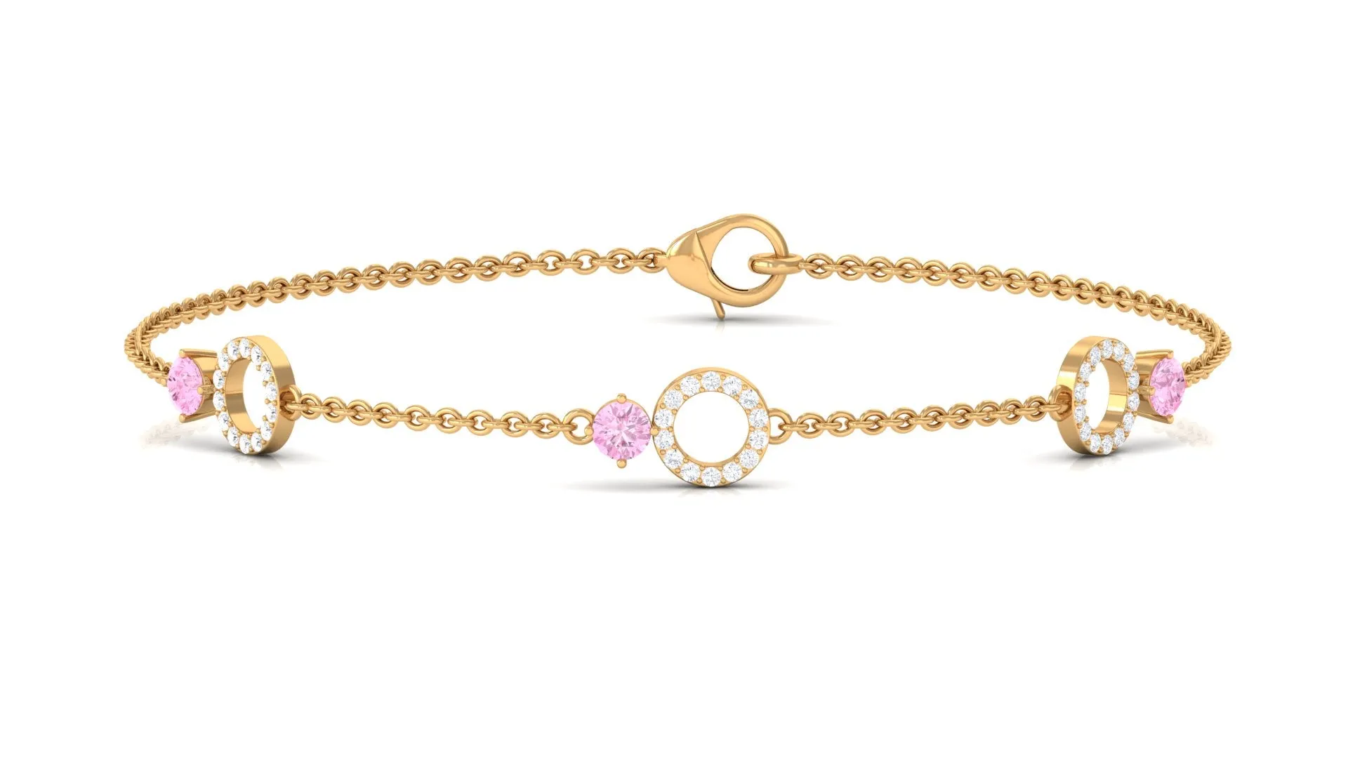 Minimal Pink Sapphire and Diamond Station Chain Bracelet