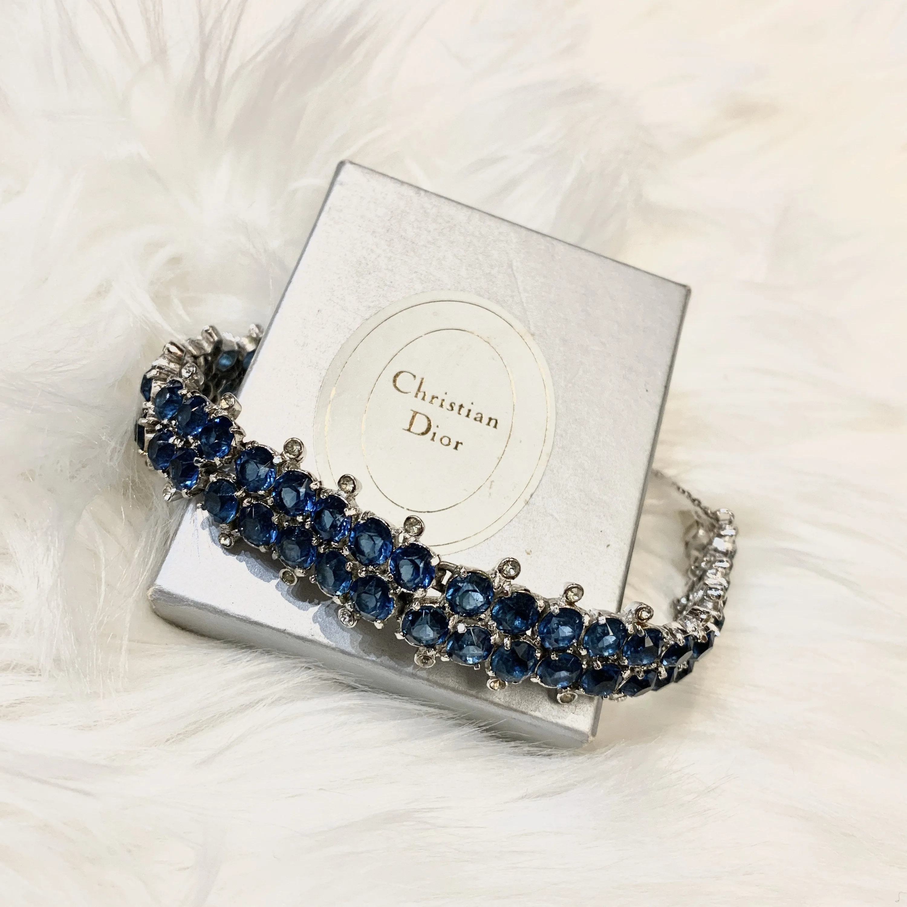 Mitchel Maer for Christian Dior Vintage Bracelet Sapphire Blue Crystal Silver