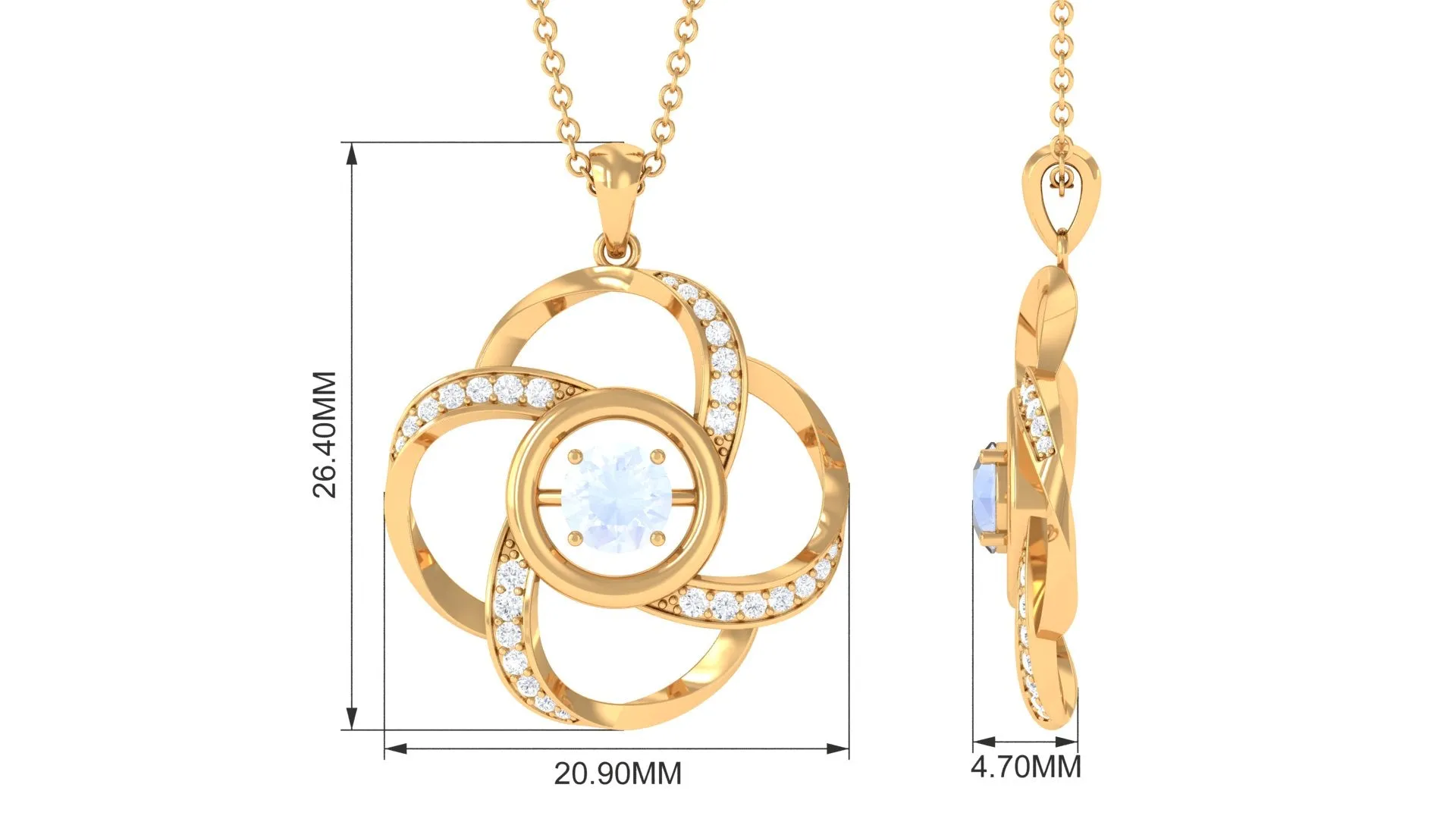 Modern Flower Pendant with Round Moonstone and Diamond