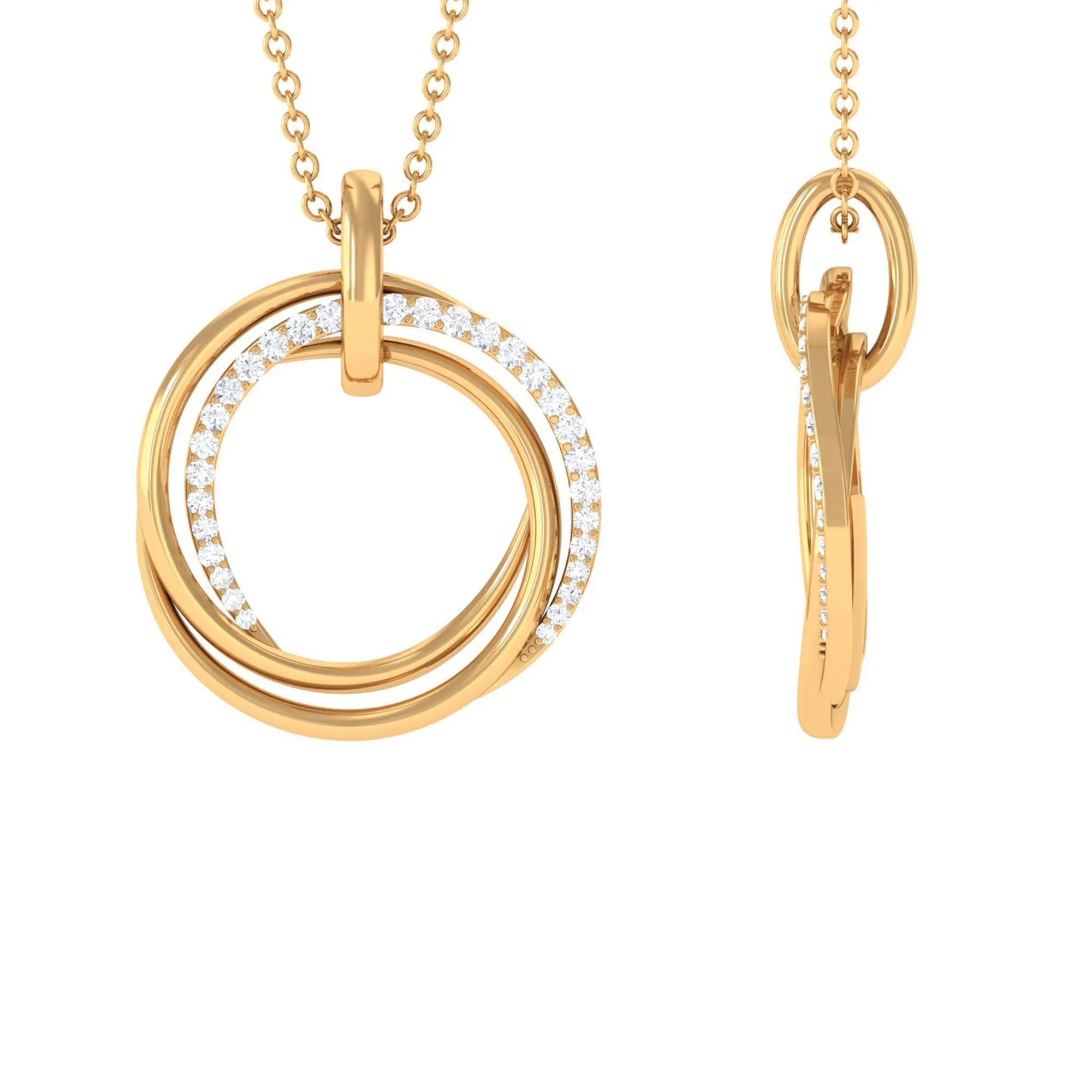 Modern Moissanite Interlock Open Circle Pendant