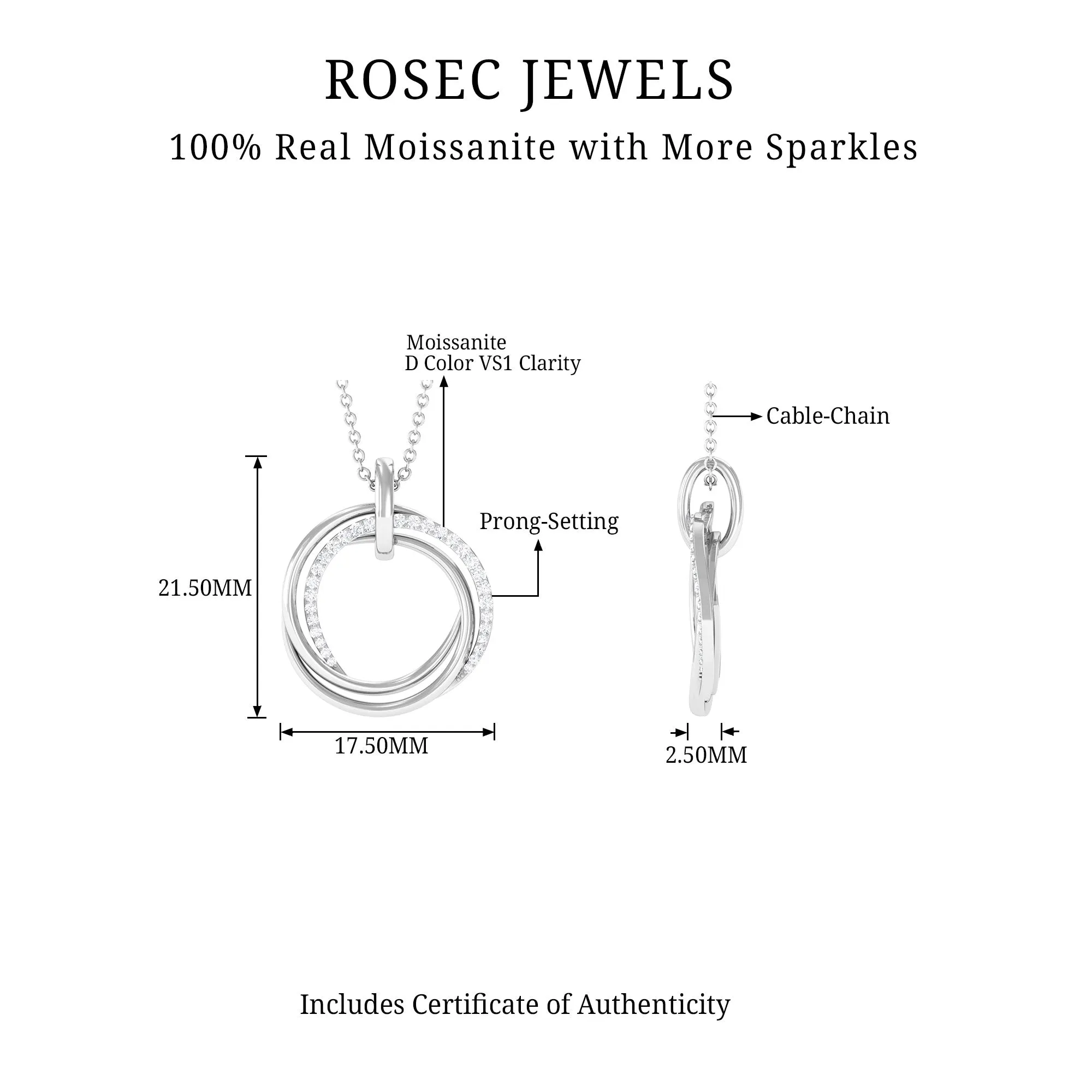 Modern Moissanite Interlock Open Circle Pendant
