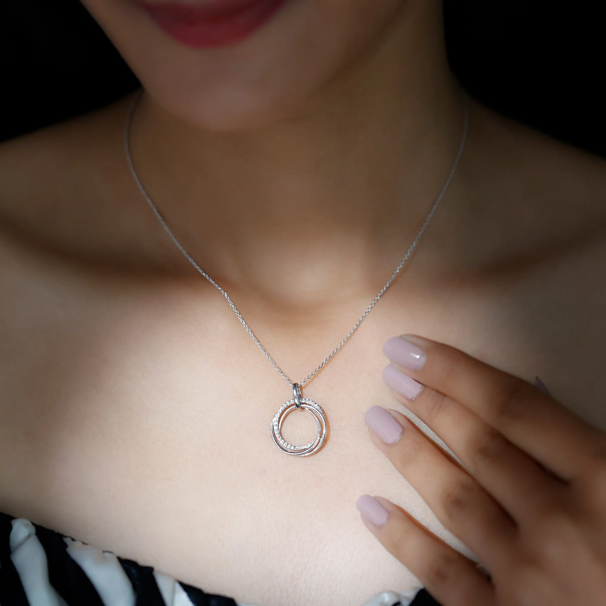 Modern Moissanite Interlock Open Circle Pendant