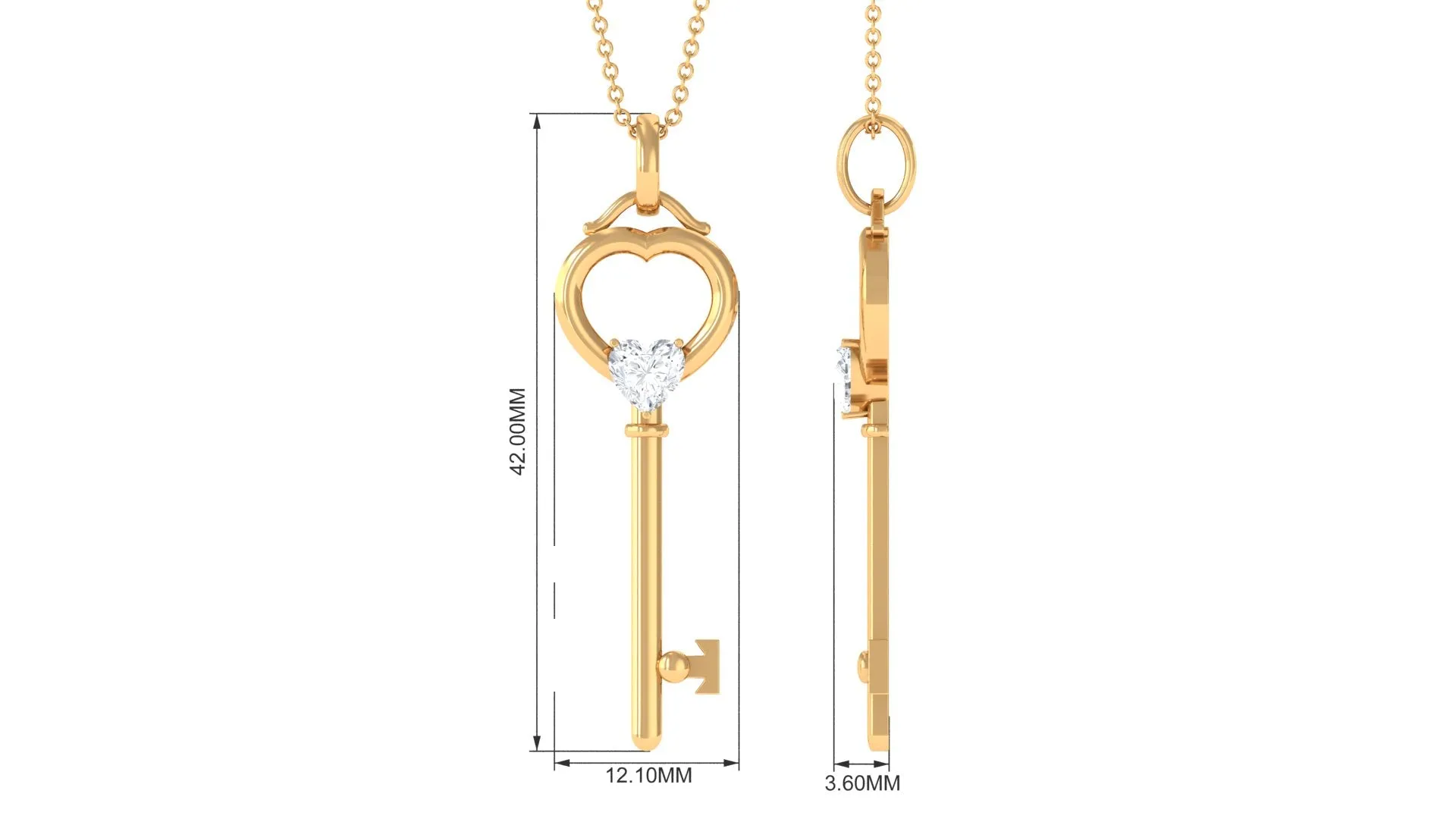 Moissanite Solitaire Heart Key Pendant Necklace
