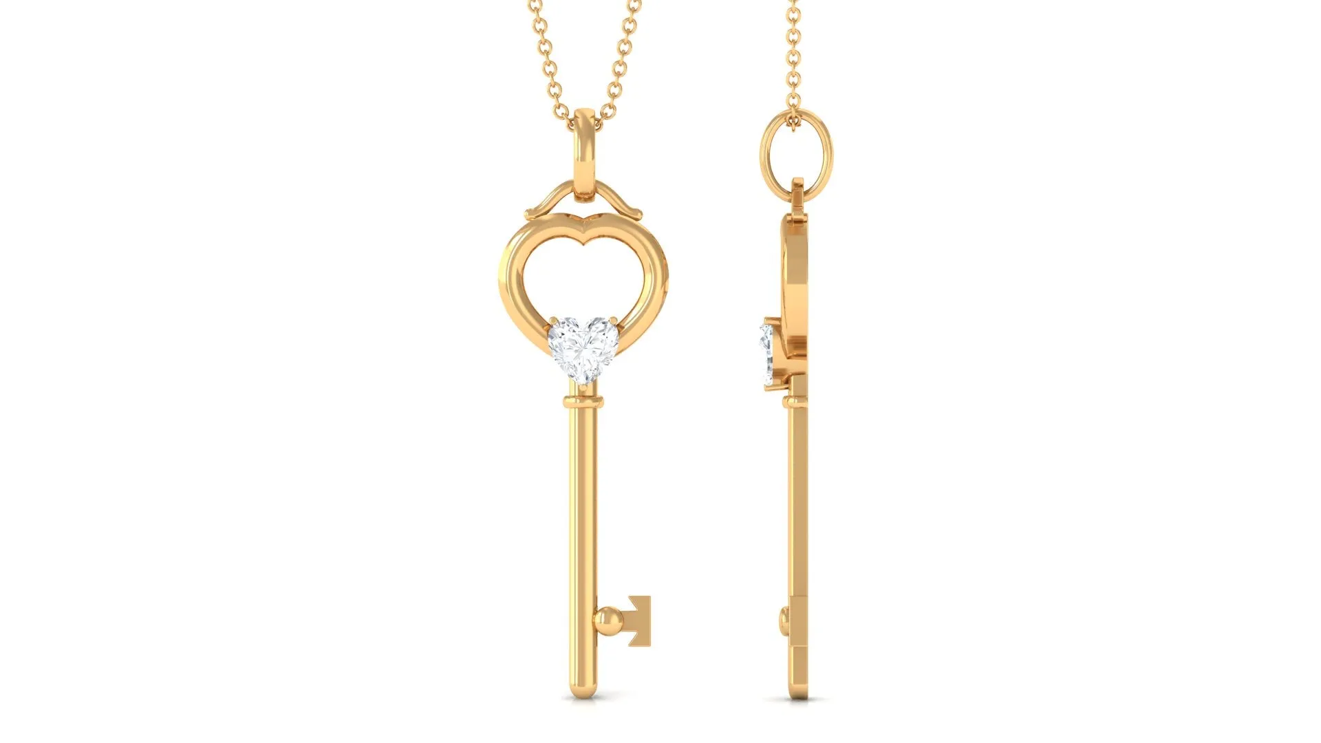 Moissanite Solitaire Heart Key Pendant Necklace