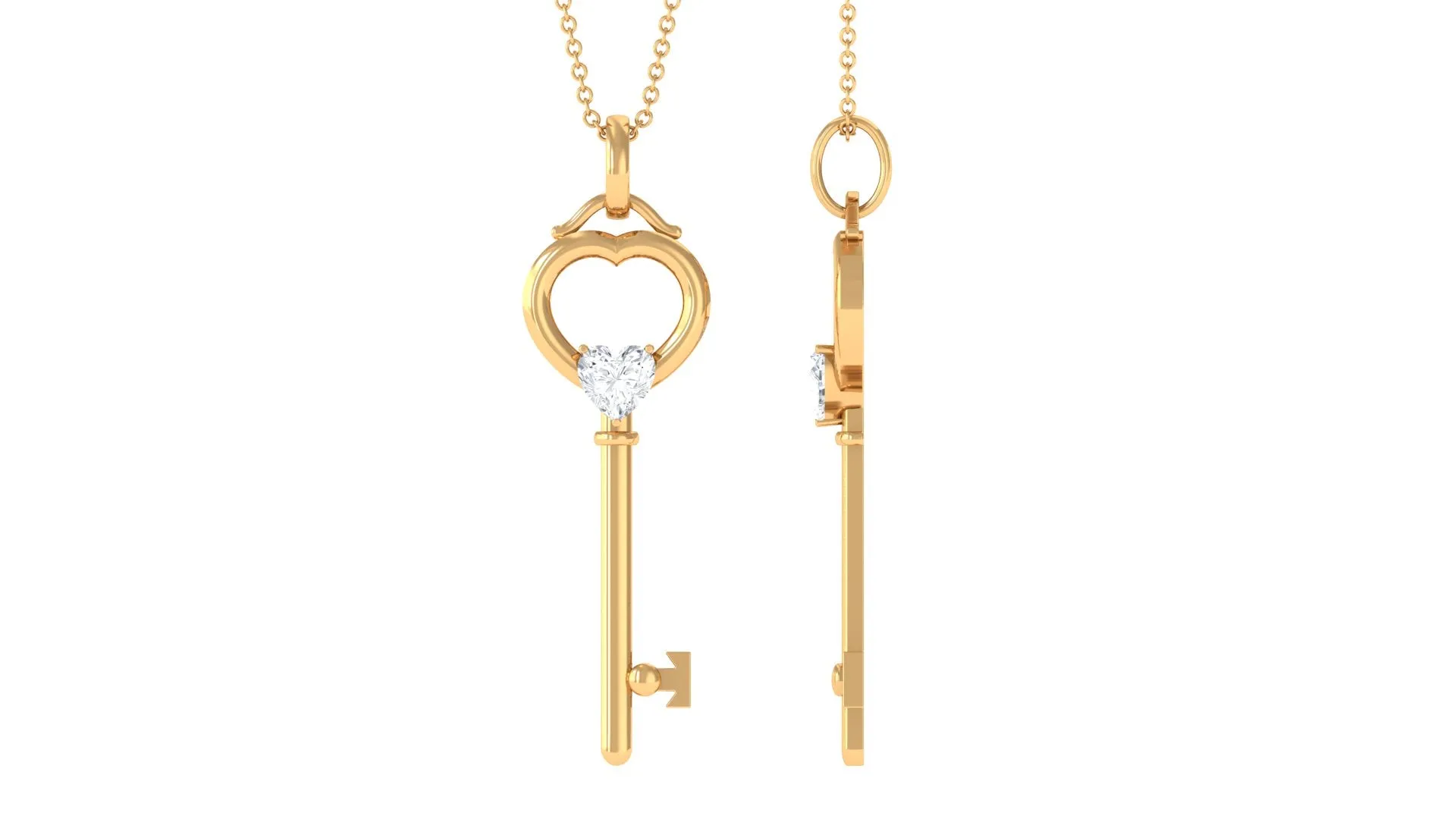 Moissanite Solitaire Heart Key Pendant Necklace