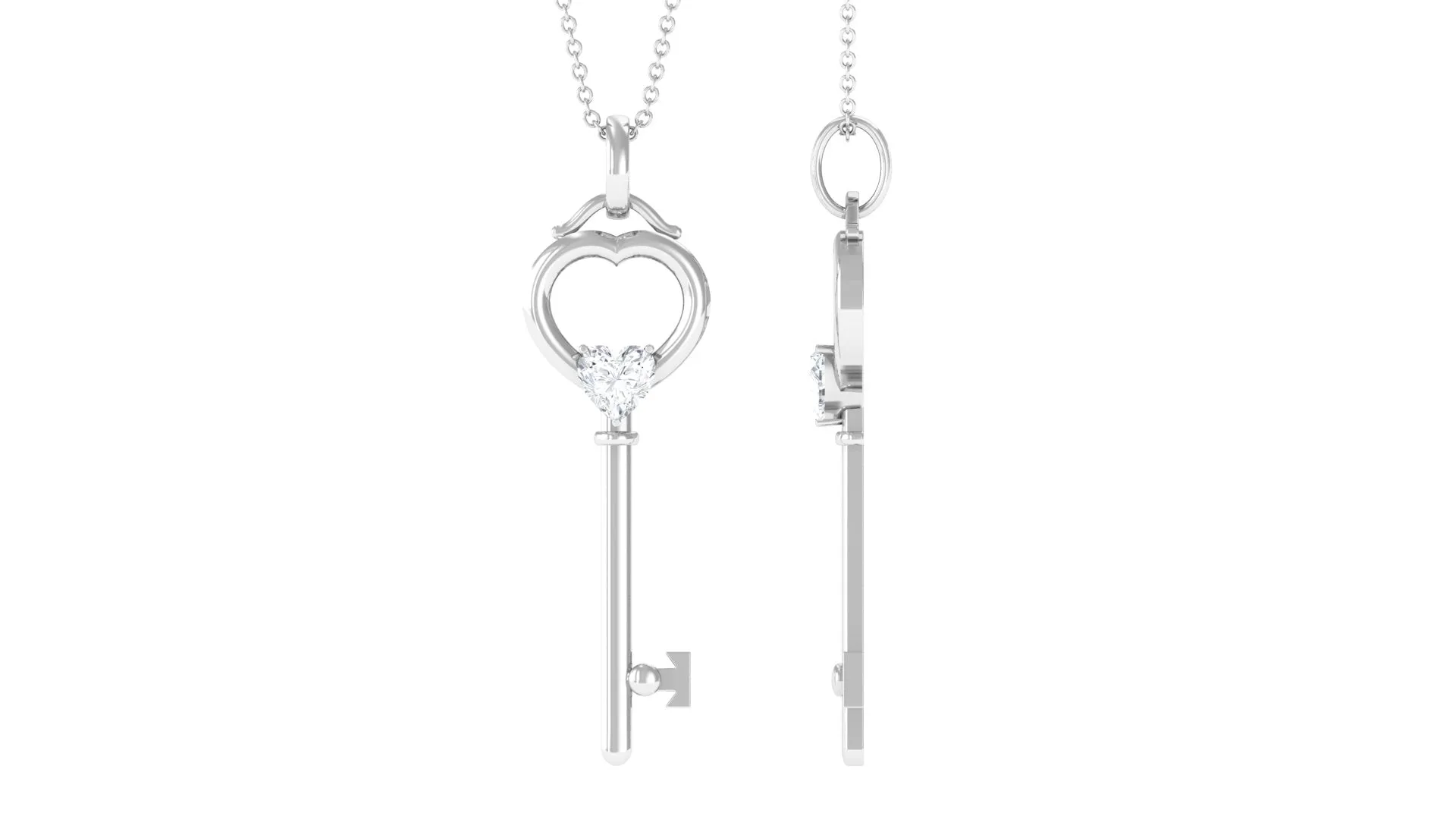 Moissanite Solitaire Heart Key Pendant Necklace