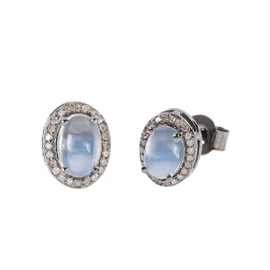 Moonstone & Halo Diamond Earring