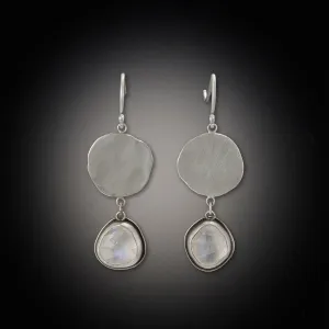 Moonstone Earrings with large hammered disks