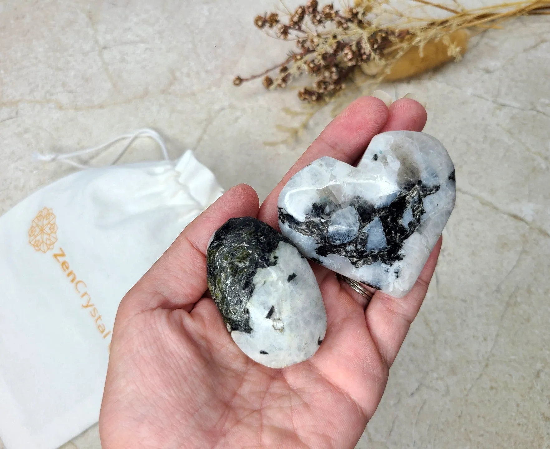 Moonstone Heart and Palm Stone Bundle