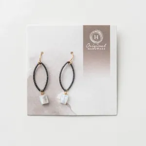 Moonstone Ice Cube and Black Petal Earrings