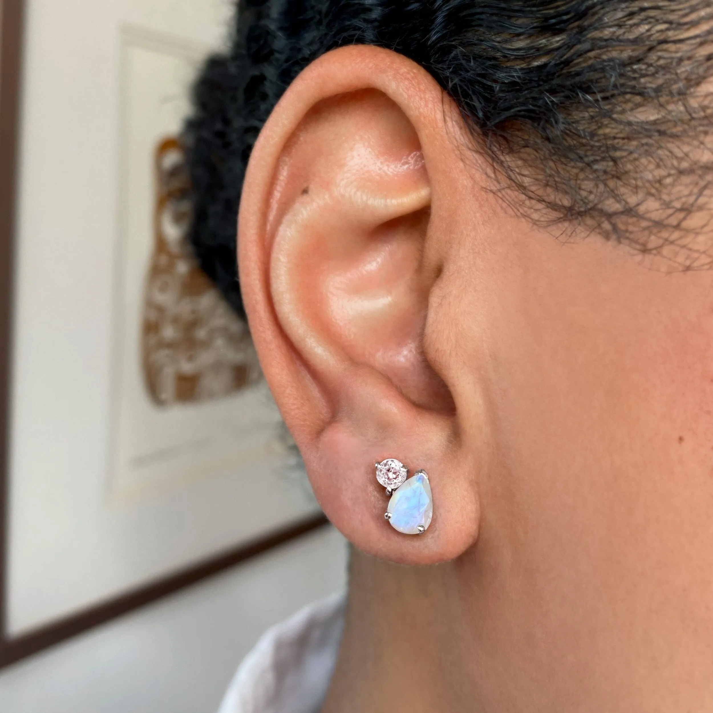 Moonstone White Topaz Studs - Toi Et Moi