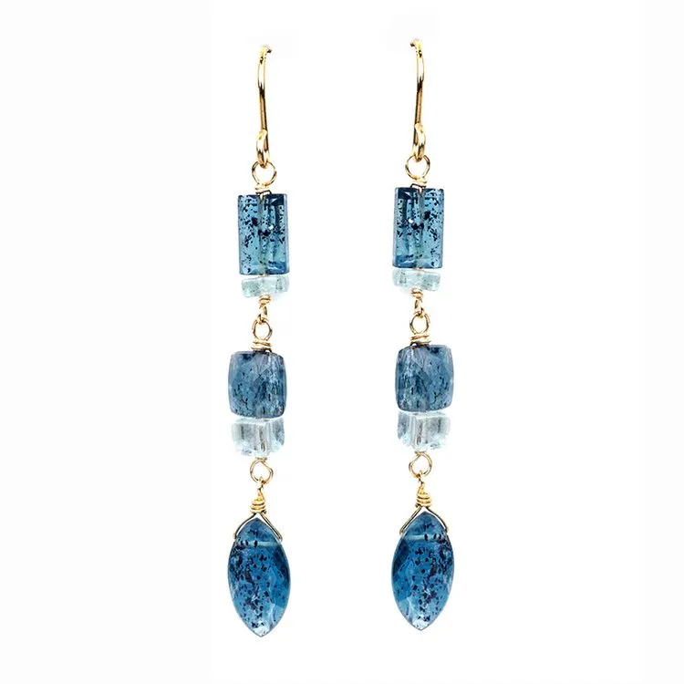 Moss Kyanite and Aquamarine Long Earrings