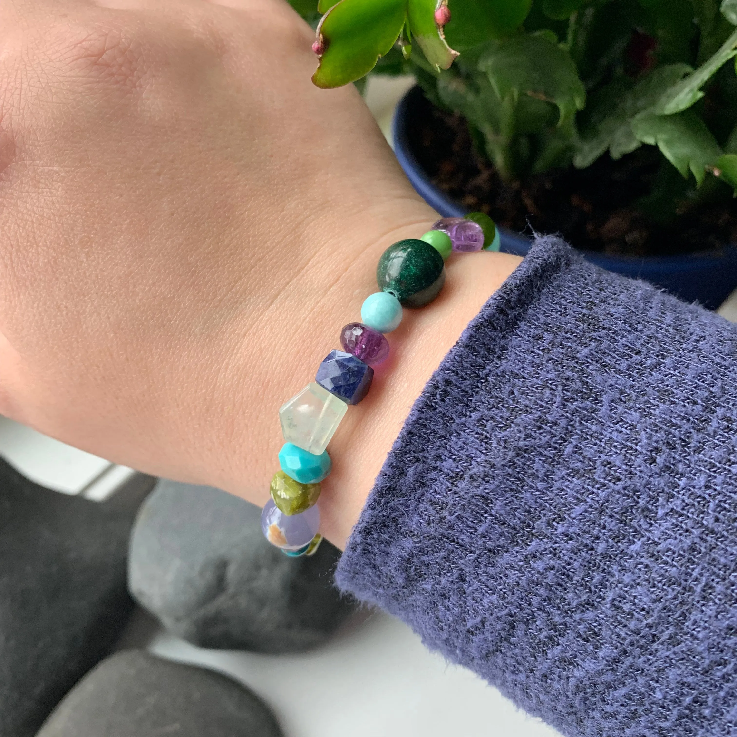 Multi Beaded Bracelet in Cool Tones