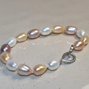 Multi-coloured Freshwater Drop Pearl Bracelet, Sterling Silver