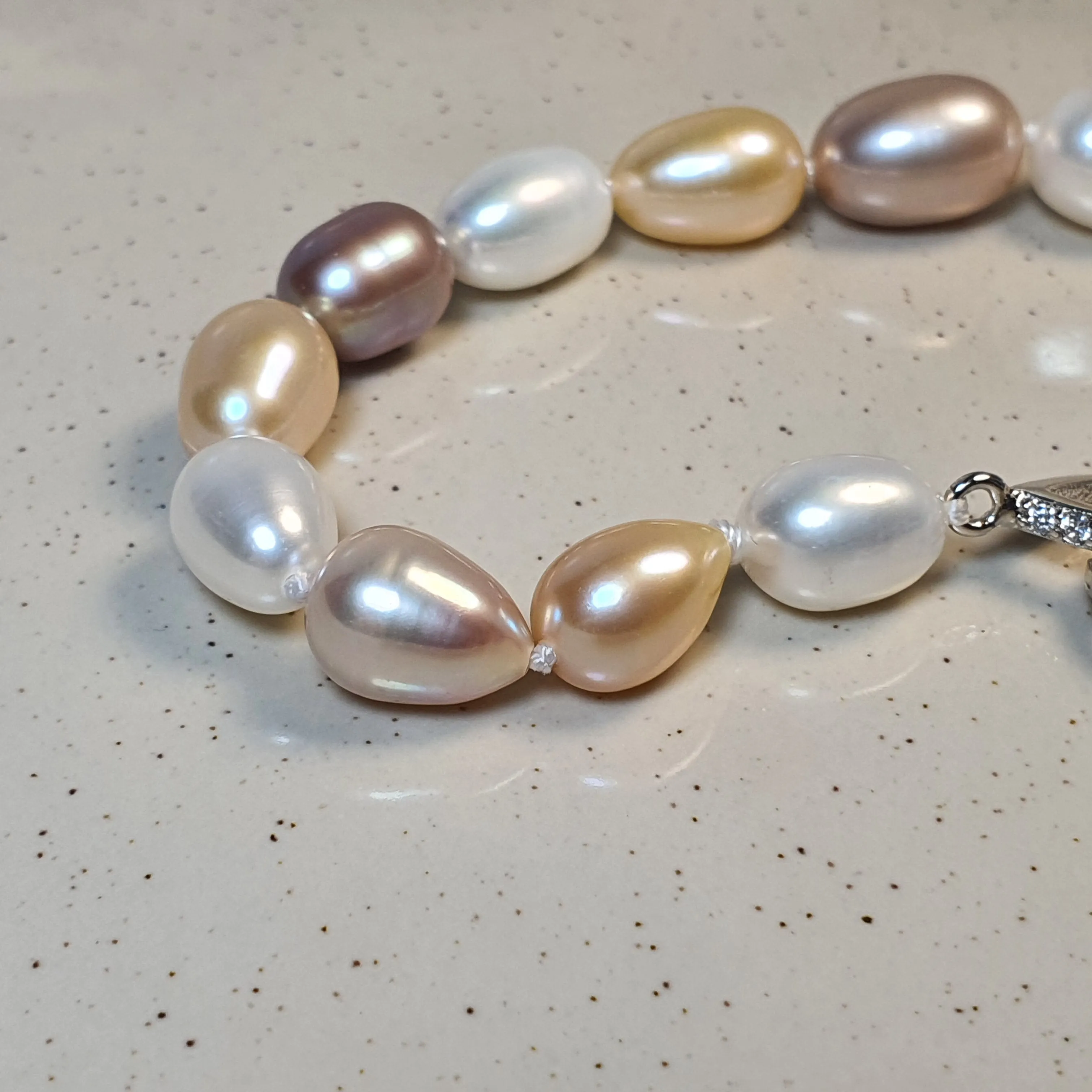 Multi-coloured Freshwater Drop Pearl Bracelet, Sterling Silver