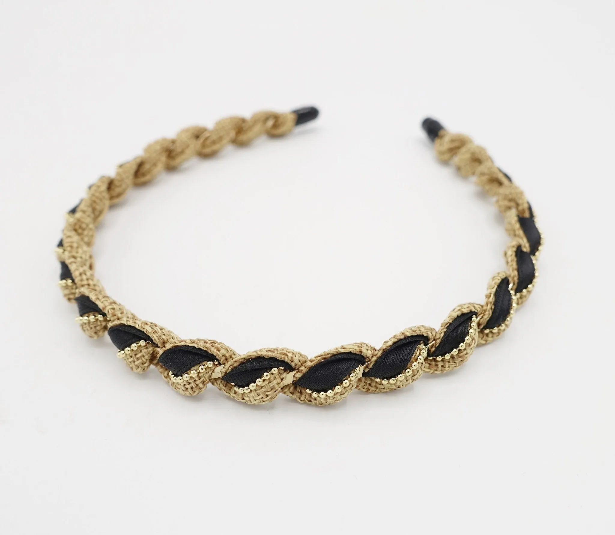 multi fabric  spiral wrap headband golden chain embellished hairband women hair accessory