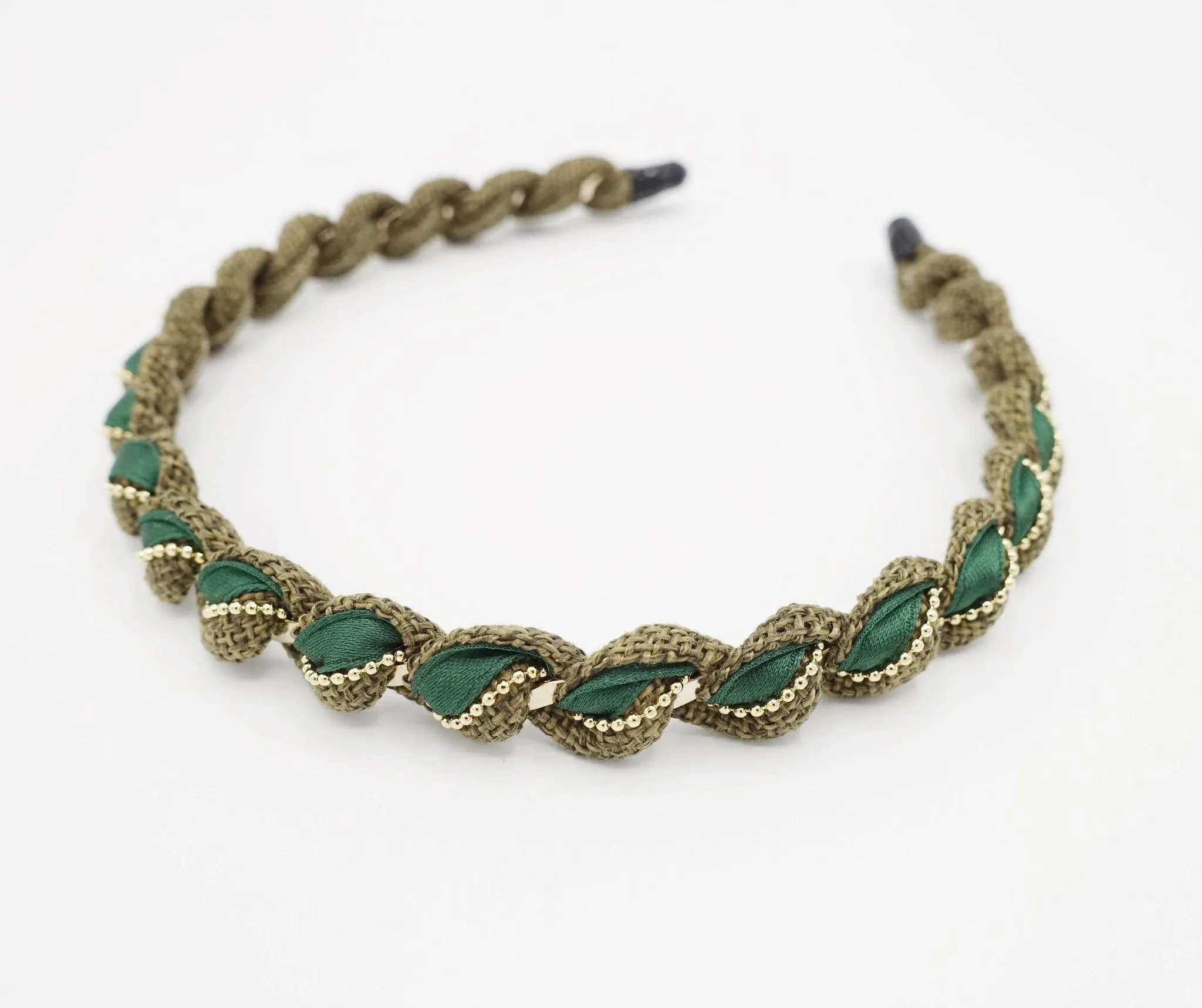 multi fabric  spiral wrap headband golden chain embellished hairband women hair accessory