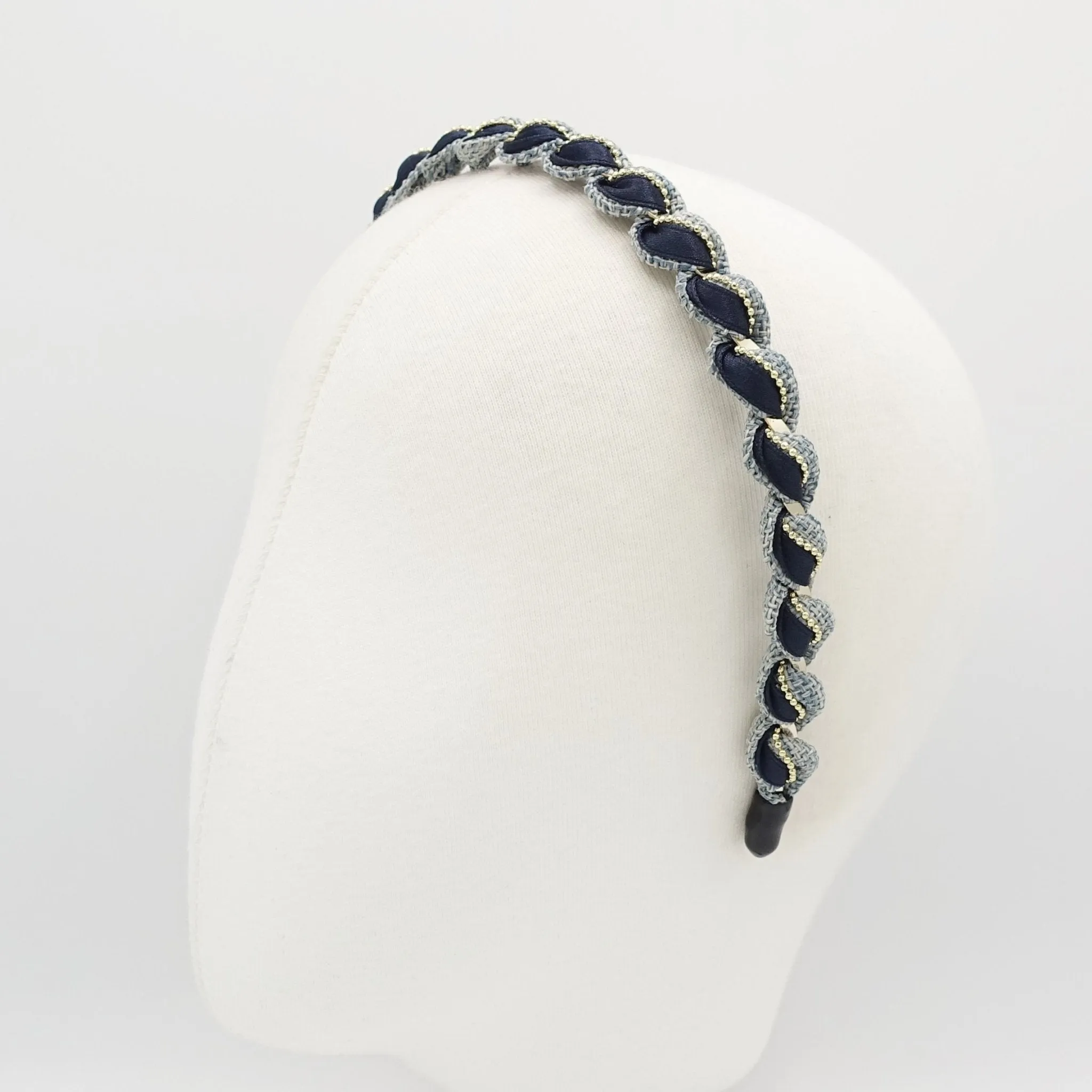 multi fabric  spiral wrap headband golden chain embellished hairband women hair accessory
