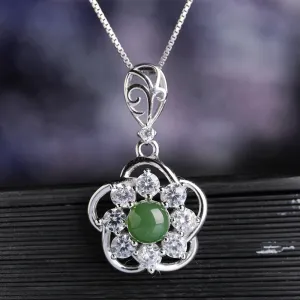Natural Jade Pendant Nephrite Silver Zircon Pendant ZPT170