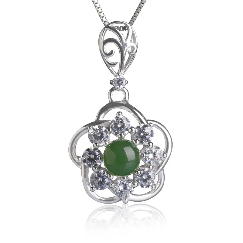 Natural Jade Pendant Nephrite Silver Zircon Pendant ZPT170