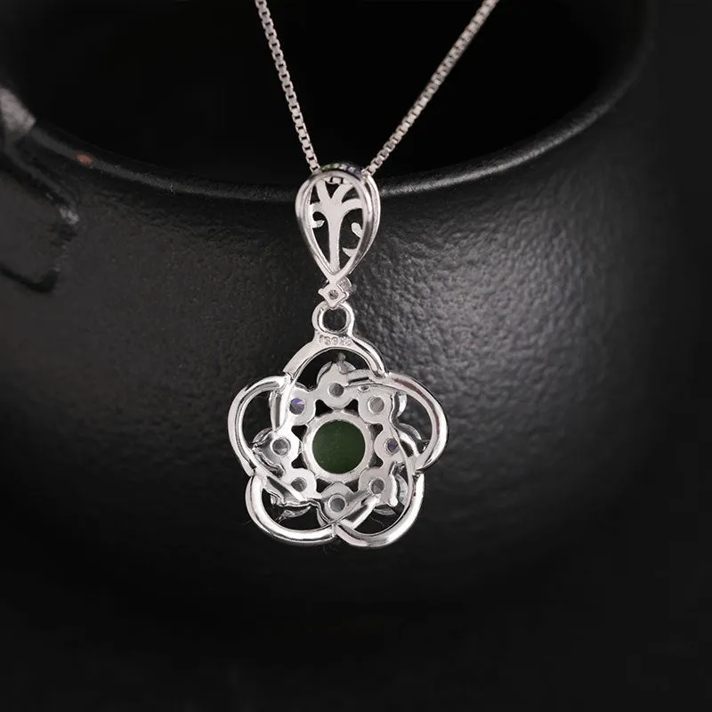Natural Jade Pendant Nephrite Silver Zircon Pendant ZPT170