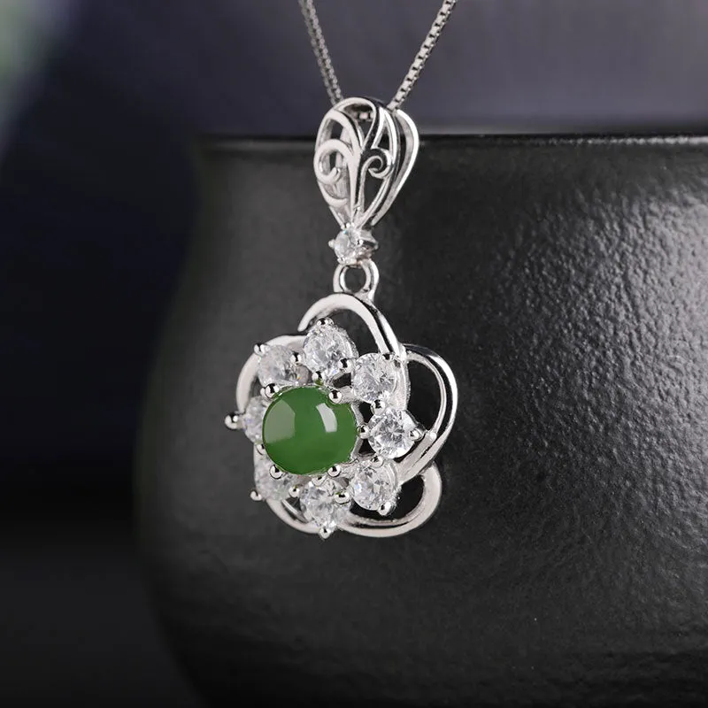 Natural Jade Pendant Nephrite Silver Zircon Pendant ZPT170