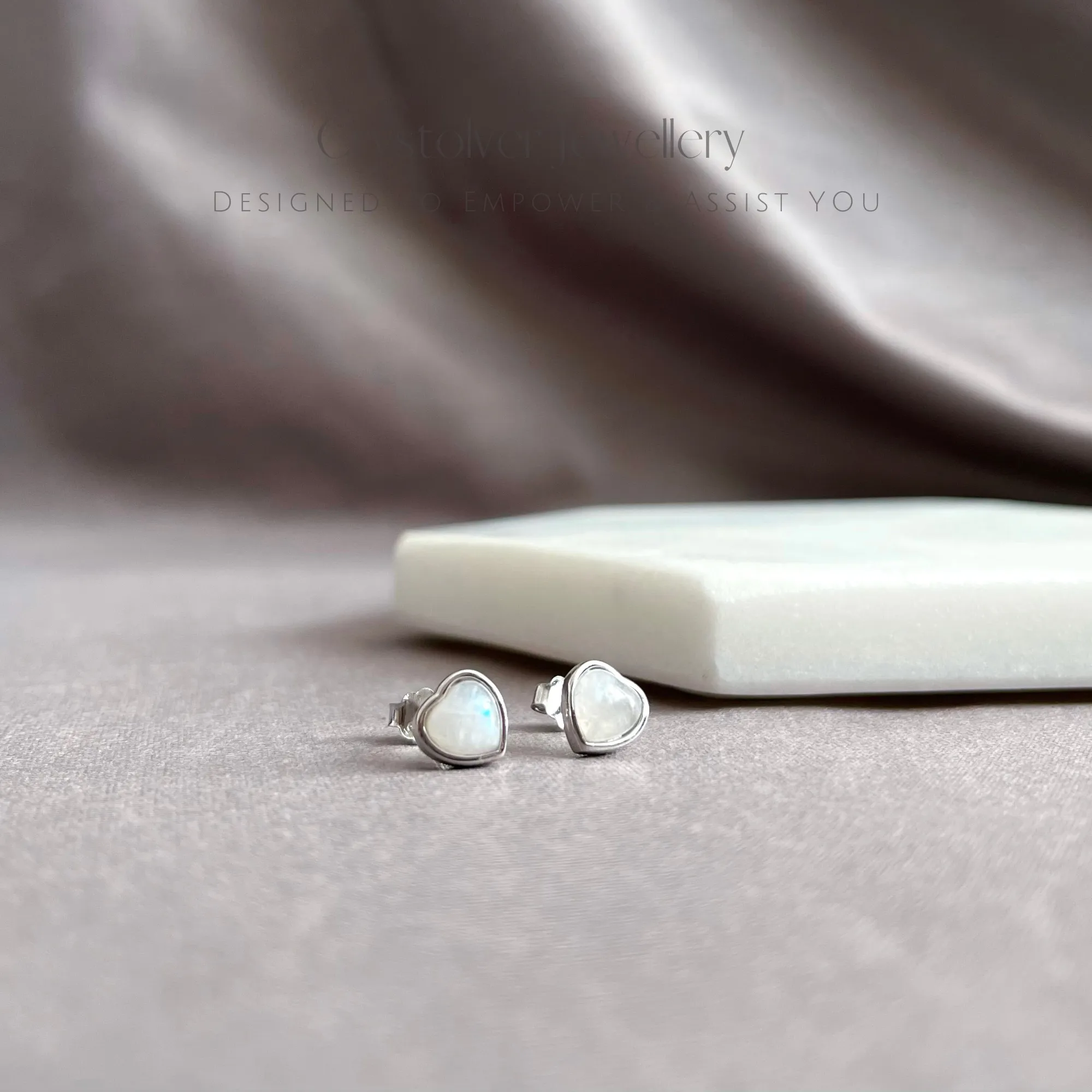 Natural Moonstone Heart Stud Earrings