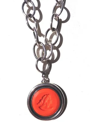 NECKLACE DOUBLE LENGTH INTAGLIO SILVER CORAL