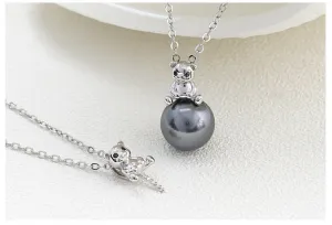 Necklace Pendant Blank Setting Bear Charm 7x17mm Sterling Silver White Gold Fine 925 For One Pearl Prong DIY Jewelry Finding Wholesale 1pc